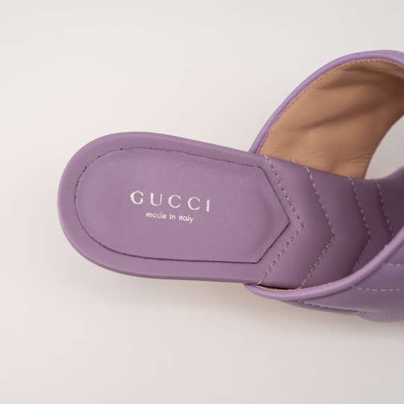 sz 40G 10 US Gucci Marmont GG Kitten Heel Thong Sandals Quilted Lavender Purple